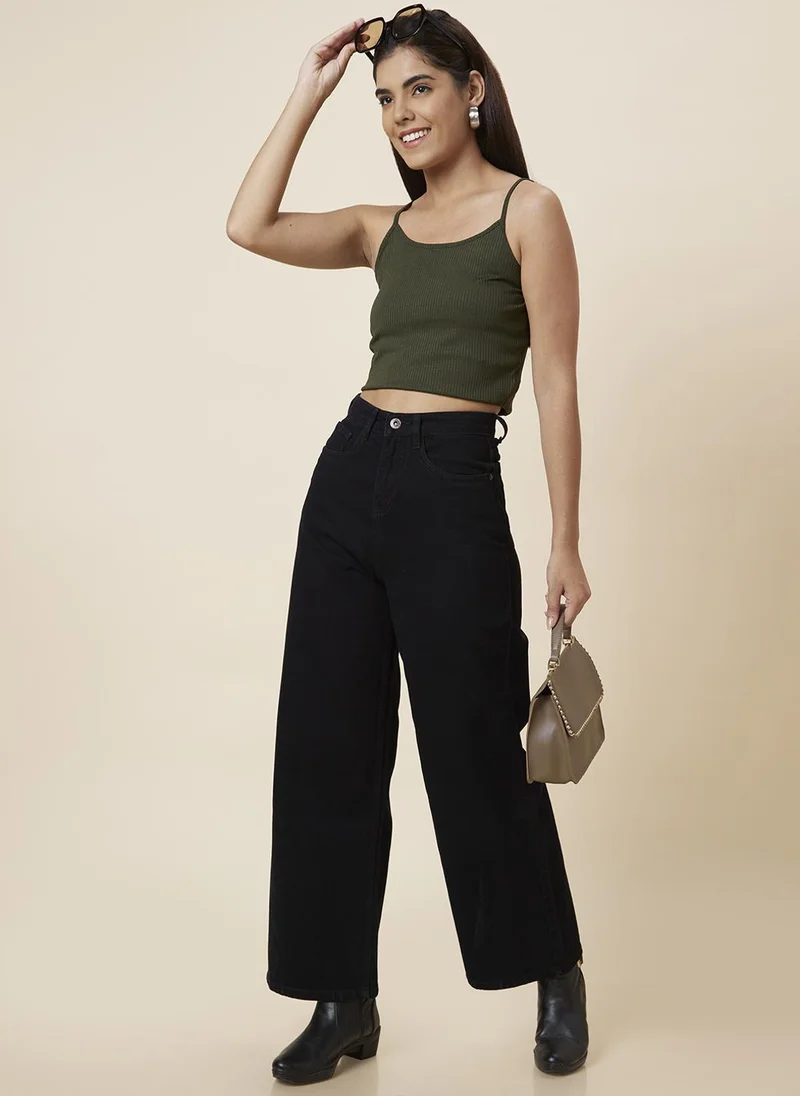 globus Globus Women Olive Shoulder Straps Crop Top